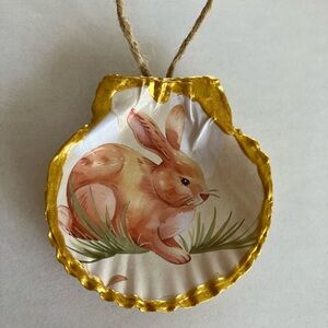 Handcrafted Shell Ornament Easter Bunny Gold Metallic Decoupage